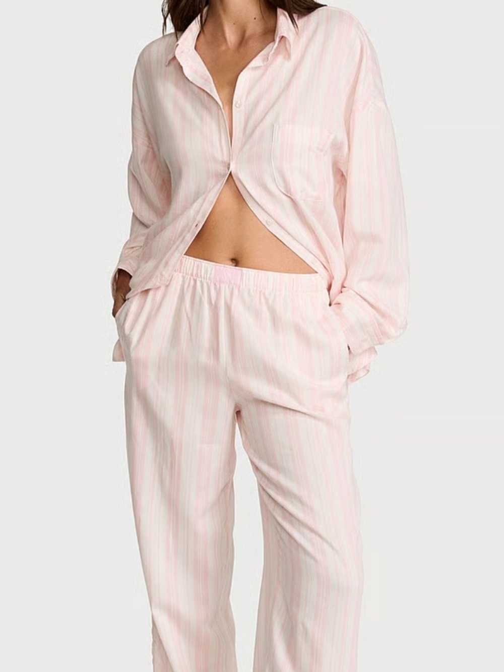 Victoria's Secret Light Pink Striped Two-Piece Pajama Set modal blend